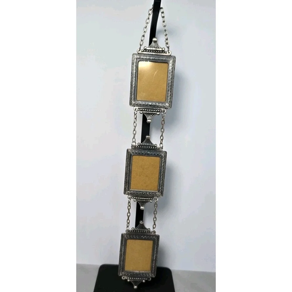 Vtg 3 Piece Hanging Ornate Pewter Picture Frames 70s 80s 90s